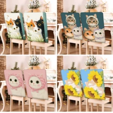 2/4/6pcs Cute Cat Pattern Linen Chair Covers, Suitable For Home Decor, Living Room, Dining Room, Garden, Hotel, Party, Washable Polyester Material Chair Seat Cushion Covers - Multicolor - View 1
