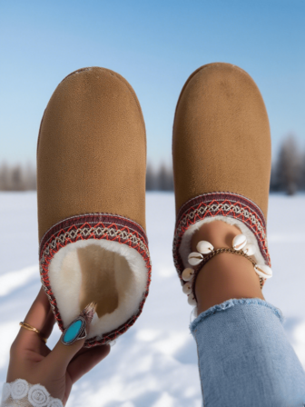 Women's New Winter Plush Warm Thick Sole Slip-On Slippers, No Heel Closed Toe Wool Half Slippers