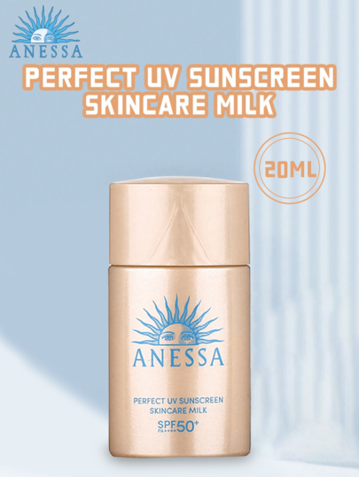 Shiseido Anessa Perfect UV Sunscreen Mild Milk 20ml, 1/3pcs, SPF50+, Blocks UVA/UVB, Prevents Sunburn & Aging, Lightweight, Non-Greasy Milk Texture, Fast-Absorbing, With Hyaluronic Acid For Hydration, Aqua Booster Tech, Water/Sweat-Resistant, Suitable For All Skin Types, Including Sensitive, Ideal For Outdoor Activities, Travel, Daily Use, Compact Size For On-The-Go Reapplication, Summer Essential, Waterproof, Travel-Friendly