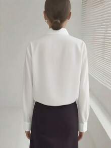 Camisa feminina casual de manga comprida, cor sólida, com botões, para o escritório.