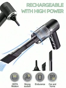1pc Rechargeable Wireless Car Vacuum Cleaner With Dual Filter, Strong Suction, Portable, Handheld, Mini Dust Blower For Home & Auto