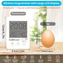 1 pieza Termómetro digital e higrómetro con pantalla táctil y reloj despertador, medidor de temperatura de alta precisión para escritorio o montaje en pared, visualización de hora en formato 12/24 horas, alimentado por batería, para dormitorio, cocina, sala de estar, bodega, despensa, sensor de temperatura y humedad para el hogar, regalo para fiestas, decoración navideña y decoración de habitación