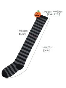 1 par de calcetines sobre la rodilla con diseño de calabaza y diablo, calcetines largos a rayas para mujer para días festivos, calcetines largos a rayas para cosplay