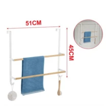 Toalheiro de sobrepor. Móvel prático para banheiro. Fácil instalação e materiais de alta qualidade. Aproveita o espaço atrás da porta. Disponível em 3 modelos. - Bambu + Metal Branco - Ver 2