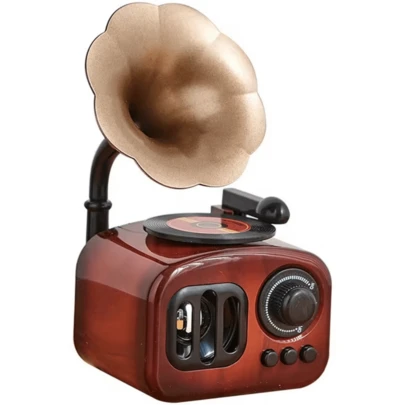 Caixa Musical Gramofone Retro Vintage com Manivela Decorativa Elegante para Presente
