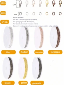 Bộ 3 dây xích sắt mạ đồng dài 17-33 ft, đường kính 1,5-2,2mm, hàn, kèm 10 móc khóa và 20 vòng nhảy hở, có chiều dài 5m và 3m, dùng để làm đồ trang sức tự làm, làm quà tặng ngày lễ (9 màu: Vàng, Vàng hồng, Vàng KC, Bạc, Trắng K, Đen súng, Đen mạ điện, Đồng cổ, Đồng cổ) - Màu phụ kiện có thể thay đổi - Xám - Xem 9