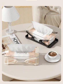 1 pièce Boîte à mouchoirs de bureau extensible en matériau transparent PP, support pour mouchoirs pour la maison, le salon, la table basse, distributeur de serviettes en papier de haute qualité, la salle de bain, la coiffeuse, la décoration d'intérieur, les accessoires de salle de bain