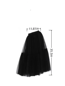 1pc Women's Black, White, Red Double-Layer Mesh Skirt, High Waist Layered Pleated Cake Skirt, Patchwork Design, Suitable For Spring/Summer, Halloween