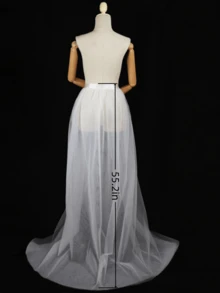 1pc Women's White 1.4CM Double-Layer Mesh Tie-Up Long Tail Skirt, See-Through Tulle Skirt For Photography