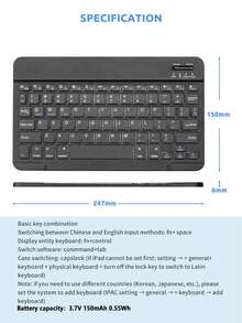 1 pieza Mini teclado Bluetooth portátil, teclado inalámbrico ultra delgado y silencioso de 10 pulgadas con batería recargable, compatible con Android, Windows, adecuado para iPad, tableta, teléfono, regalo de Navidad/Halloween - Unitalla - Ver 5