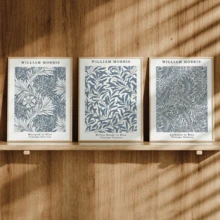 3 件/套 William Morris 植物帆布墙饰 - 优雅的蓝色花朵和叶子墙饰，带或不带框架 - 现代经典风格，适用于客厅、卧室、厨房、家庭办公室 - 防水、高品质印刷品、极简主义海报、白色和蓝色、大学宿舍公寓装饰