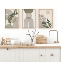 3pcs/Set Modern Bohemian Style Canvas Paintings, Minimalist Green Plant Posters, Elegant Plant Wall Art, Suitable For Living Room, Bedroom, Kitchen, Bathroom And Office Decor, With Or Without Frames, Birthday Or Graduation Gift - Multicolor - View 6