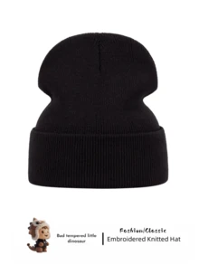 1 件男女通用哥特式刺绣针织帽，时尚街头滑雪帽，温暖多用途寒冷天气帽，宽松版型