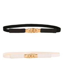 1pc Women's Stretchy Vintage Metal O-Ring Elastic Faux Leather Belt, Suitable For Pants And Dresses