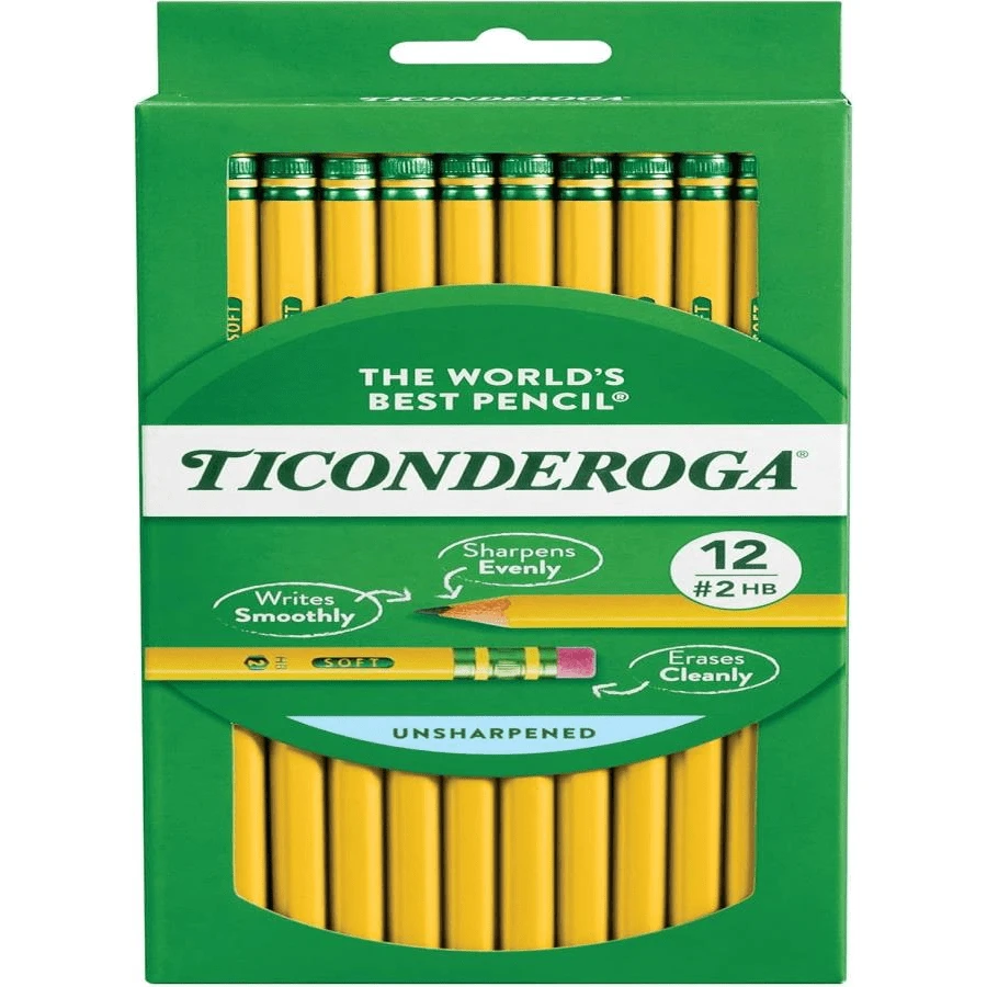 Ticonderoga Wood-Cased Pencils, Unsharpened, 2 HB Soft, Yellow, 12 Count - Red and White - View 1