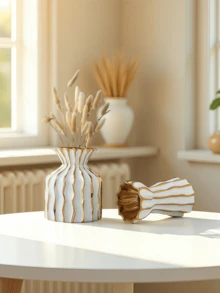 1 Peça Vaso Cerâmico com Design Sem Pescoço, Cor Platinada Listrada, Estilo Fresco Pequeno para Arranjo de Flores, Adequado para Sala de Estar, Entrada, Varanda, Ornamentos de Diversas Cenas