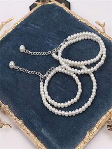 三层优雅性感仿珍珠流苏编织珍珠多层时尚手工脚链，几何脚链，女士礼物，夏季风格，适合各种场合 - 白色 - 查看 6