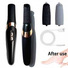 1个电动足部去茧器，电动磨脚器，电子磨脚器，创意电子磨脚器，家用足部去角质工具，可充电式足部去茧器，专业足部护理套装足部按摩器，完美礼物 - 黑色 - 查看 16