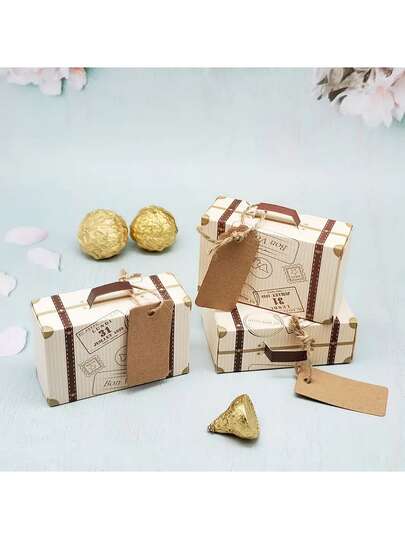 Cajas de regalo de papel con diseño de mapa del mundo vintage en forma de maleta pequeña, con etiquetas y cordel, ideales para viajes, bodas, decoración de bodas, cumpleaños, celebraciones de aniversario - Sin electricidad, sin plumas