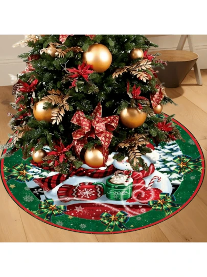 1 件圣诞派对主题树裙，绿色和金色蝴蝶结，配有 2 个毛绒雪人图案，60/90 厘米涤纶树裙，室内外派对大厅装饰，用于圣诞气氛装饰，节日派对聚会装饰，圣诞派对餐厅装饰，涤纶树裙，适合日常、节日、派对、生日、婚礼、晚宴客厅和家纺装饰，圣诞装饰，家居装饰，客厅装饰，秋季装饰