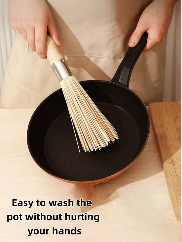 2 piezas Cepillo de fregado de bambú natural, Cepillo de limpieza de cocina, Cepillo para lavar platos, Cepillo para limpiar ollas, Cepillo quitagrasa