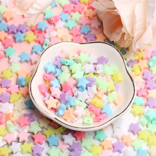 100pcs/400pcs Candy Color Acrylic Star Beads Colorful Assorted Candy Color Mix Plastic Pastel Beads Smooth Loose Spacer Mixed For Jewelry Making Rainbow Bracelets Necklaces DIY Crafts