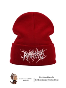 1 件男女通用哥特式刺绣针织帽，时尚街头滑雪帽，温暖多用途寒冷天气帽，宽松版型