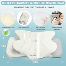 Pulatree Cervical Pillow For Neck Pain Relief, Odorless Contour Memory Foam Pillows With Cradles Design, Ergonomic Orthopedic Bed Pillows For Sleeping, Comfort Support For Side, Back, Stomach Sleeper
