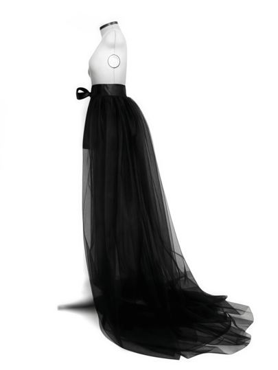 1pc Women's 150cm Double-Layer Tulle Skirt, Black/White/Red, Long Trailing Sheer Tulle Ballet Party Cocktail Skirt With Waist Tie Fall Clothes For Women