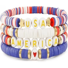 Elegance 11 Designs Heishi Beaded Bracelets For Women Polymer Clay Colorful Surfer Stackable Beads Boho Bracelet Summer Beach Jewelry - 酒紅色 - 查看 1