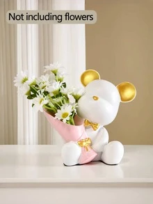 1pc Bear Figurine, Home Living Room Decor, Entryway Decor Small Bear Holding Flower Ornament, Living Room Storage Decor Home Decor Vase Flower Vase Glass Vase