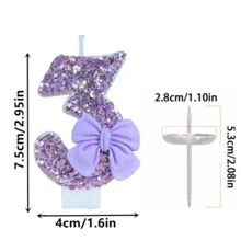 1 件闪亮紫色闪光蜡烛，配有奢华蝴蝶结装饰，生日派对婚礼装饰 - 淺紫領結 - 查看 3