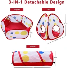 3-In-1 Youngsters' Play Tent - Indoor Foldable Game House With Steel Frame, Polyester Material - Red/Blue (!!! Balls Not Included !!!) - Red - View 4