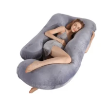 Pregnant Woman Pillow, J-Shaped Full Body Pillow For Sleep Support, Pregnant Woman Pillow, With Removable Velvet Cover, Black And Gray,Room Decor ,Pillow Covers - 灰色 - 查看 6