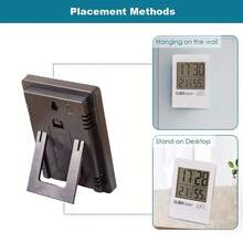 1 pieza Termómetro digital e higrómetro con pantalla táctil y reloj despertador, medidor de temperatura de alta precisión para escritorio o montaje en pared, visualización de hora en formato 12/24 horas, alimentado por batería, para dormitorio, cocina, sala de estar, bodega, despensa, sensor de temperatura y humedad para el hogar, regalo para fiestas, decoración navideña y decoración de habitación