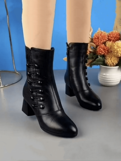Women's Boots, Comfortable Chunky Heel Ankle Boots, Fashionable Side Zipper Design Booties, Warm Thermal Lined Boots For Autumn/Winter, Elegant High Heel Boots