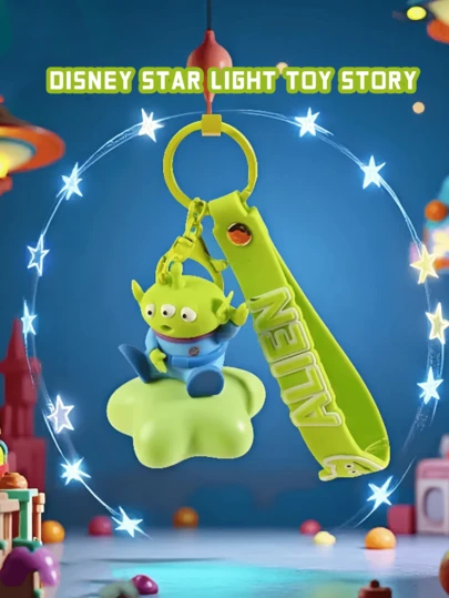 Pixar Star-Shaped Light-Up Keychain, ALIEN Figure Design, ABS Material, Quality Silicone Strap, Perfect For Daily Use & Travel, Eye-Catching Adorable Design For Bag Decor, Key Decor, Officially Licensed Pixar Merchandise, Great Gift Idea For Fans, Add A Touch Of Playful Style To Your Keys Or Bag