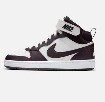  Nike 新款  轻便女式中帮休闲运动鞋，耐用橡胶鞋底，适合通勤和滑板，Court Borough Mid 简约设计百搭街头风格平底鞋，必备 CD7782-126