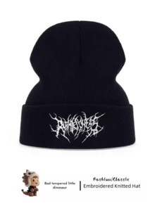 1 件男女通用哥特式刺绣针织帽，时尚街头滑雪帽，温暖多用途寒冷天气帽，宽松版型
