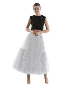 1pc Women's Black, White, Red Double-Layer Mesh Skirt, High Waist Layered Pleated Cake Skirt, Patchwork Design, Suitable For Spring/Summer, Halloween
