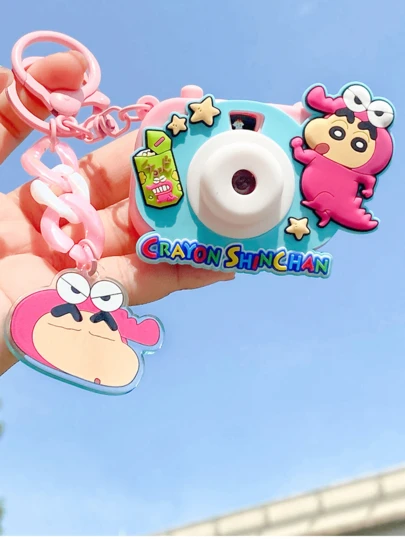 Shin-chan Projector Camera Keychain, Blue, with 8 Hilarious Projection Effects, Interesting Shaped Novelty Camera Keychain, Adding Playful Charm to Your Keys or Bag, Ideal Gift for Fans Who Love Unique Collectible
