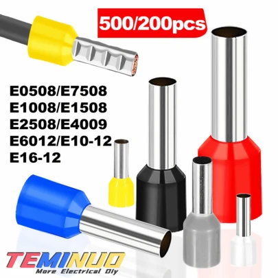 TEMINUO 500/200pcs Assorted Insulated Ring Terminals, 9 Different Sizes 22-6AWG 0.5-16mm², Crimp Connectors For Electrical, Industrial, Power Control Systems, Red/Yellow/Blue/Black/White/Grey