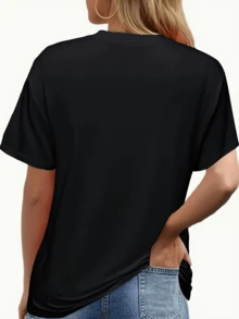 [Mother's Day Gift, Rocking The Nana Life] Soft & Comfortable Women's T-Shirt - Rocking The Nana Life   Casual Short Sleeve Round Neck Top, Black With White Letter Print, Perfect Mother's Day Gift For Grandma, Spring Casual Wear - 黑色 - 查看 2