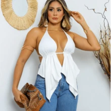 Simple Fabric Ruched Layered Top Beach Vacation Night Travel Dating Home Summer/Spring - 白色 - 查看 1