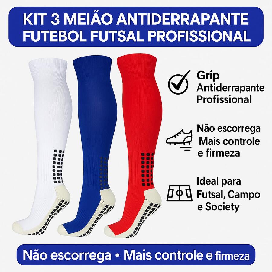 Kit 3 Professional Non-Slip Socks Futsal Football Grip Halloween Spring Festival Other Warm Fabric Underwear And Sleepwear > Men's Socks > Men's Sports Socks - 黑與白 - 查看 1