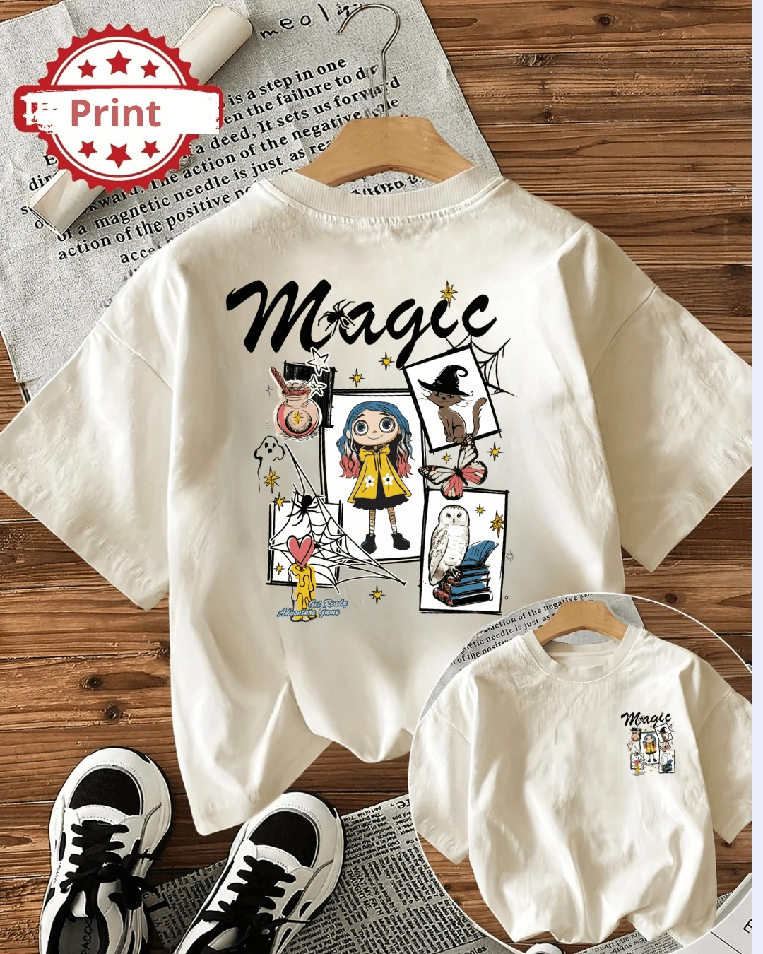 Camiseta casual con estampado FRENTE Y ESPALDA , Halloween magic magia hechizos brujia telaraña araña vela poción , para mujer ajuste regular manga corta playera cuello redondo, blusas gráficas para mujer front back - Blanco - Ver 1