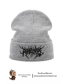 1 件男女通用哥特式刺绣针织帽，时尚街头滑雪帽，温暖多用途寒冷天气帽，宽松版型