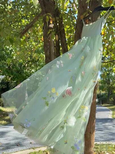 1pc Dreamy Floral & Butterfly Embroidered Lace Fabric, DIY Clothing, Jacket, Dress, Bag, Home Decor, Table Cloth, Curtain, Premium Designer Fabric