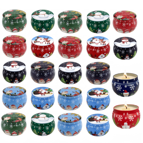12 pezzi/24 pezzi Barattoli di candele a tema natalizio, 62g con coperchi, barattoli di candele vuoti all'ingrosso per la realizzazione fai-da-te di candele, contenitori di candele in metallo premium, set di portacandele rotondi, adatti per la realizzazione fai-da-te di candele per adulti con vari motivi natalizi, regali di Natale