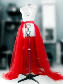 1pc Women's 150cm Double-Layer Tulle Skirt, Black/White/Red, Long Trailing Sheer Tulle Ballet Party Cocktail Skirt With Waist Tie Fall Clothes For Women